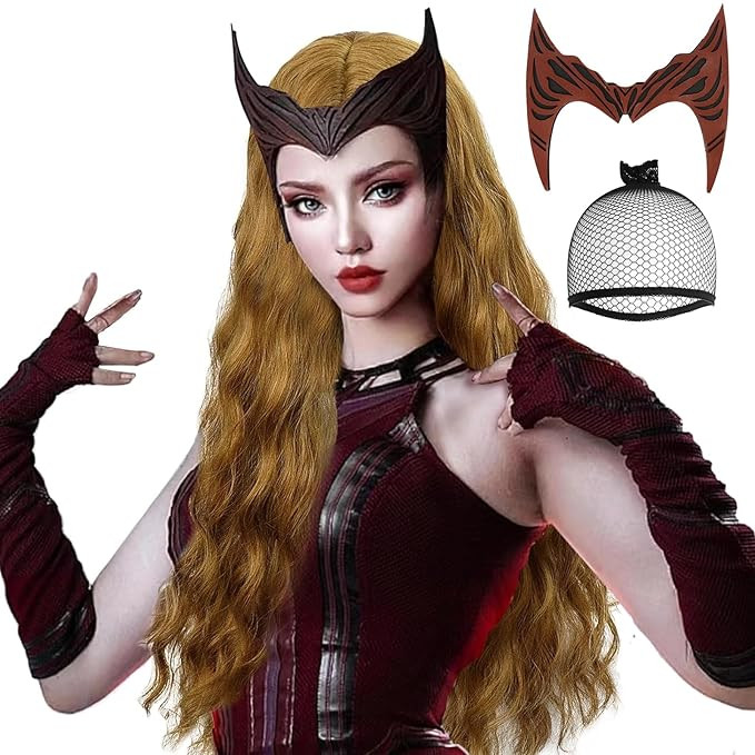 Wig Brown Wig for Women Long Curly Wig with Mask Synthetic Cosplay Wig for Costume Halloween Part... | Amazon (US)