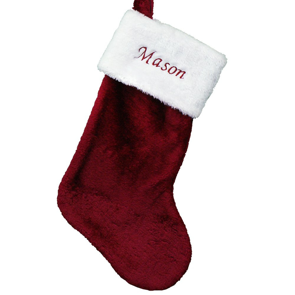 GiftsForYouNow Embroidered Burgundy Plush Personalized Christmas Stocking, Customized Stocking wi... | Amazon (US)