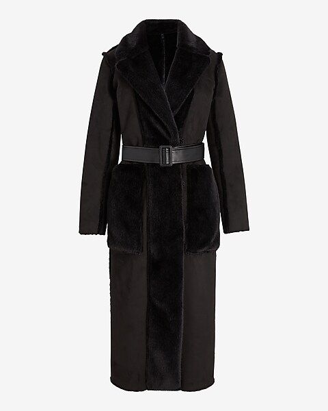 Belted Faux Fur Trench Coat | Express