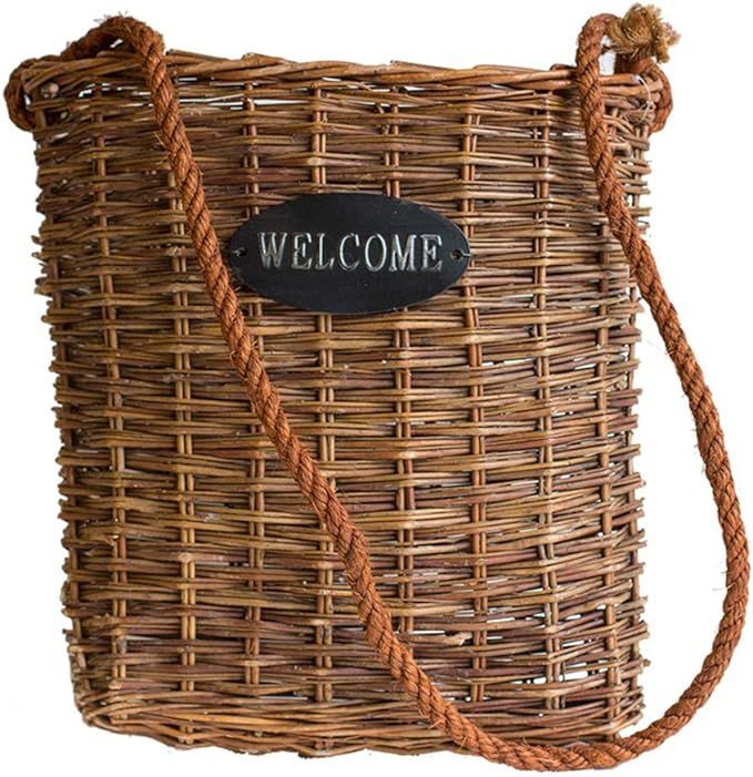 IMFFSE Handmade Wicker Woven Flower Basket Home Door Letter Collection Basket Wall Hanging Wall R... | Amazon (US)