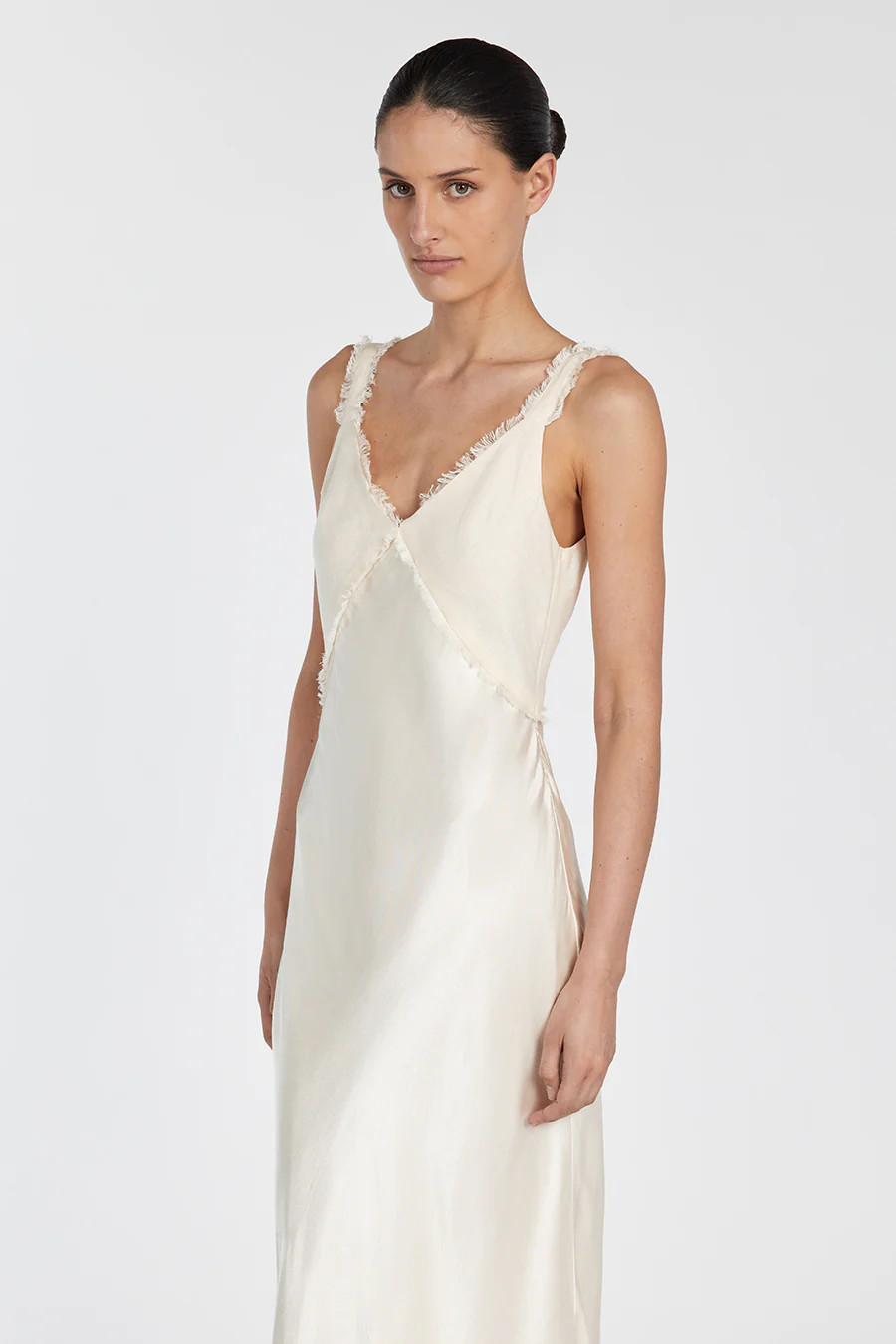 ELIAS CREAM SATIN LINEN MIDI DRESS | DISSH