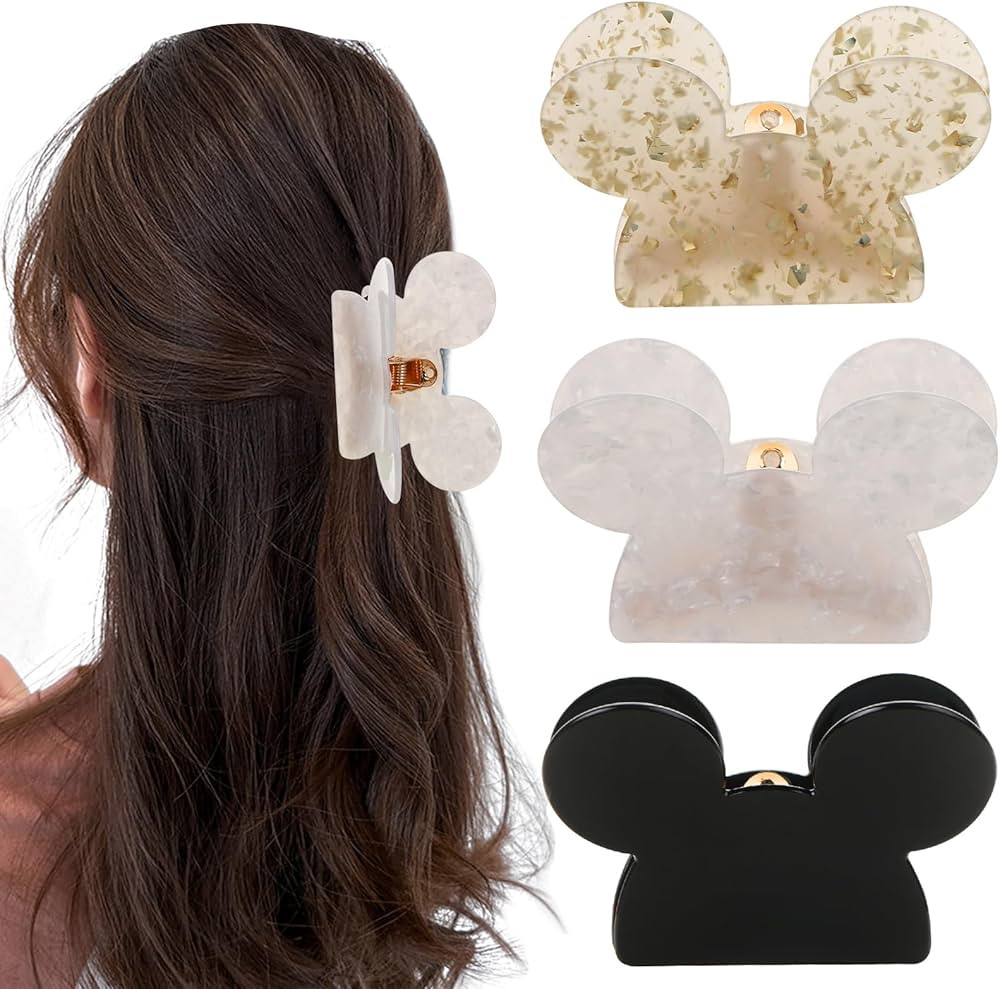 3Pcs Mouse Head Hair Claw Clips Acrylic Lady Bear Hair Clips for Thin Medium Curly Hair Mouse Ear... | Amazon (US)
