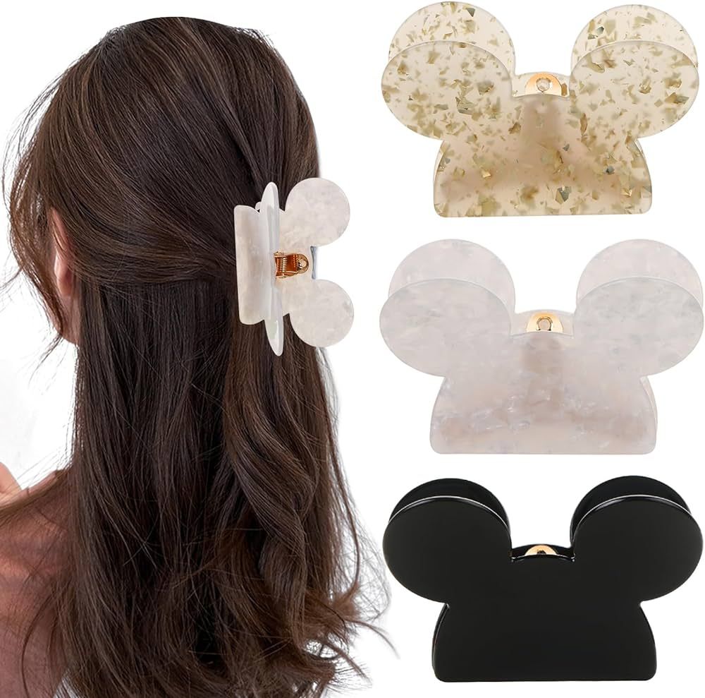 3Pcs Mouse Head Hair Claw Clips Acrylic Lady Bear Hair Clips for Thin Medium Curly Hair Mouse Ear... | Amazon (US)