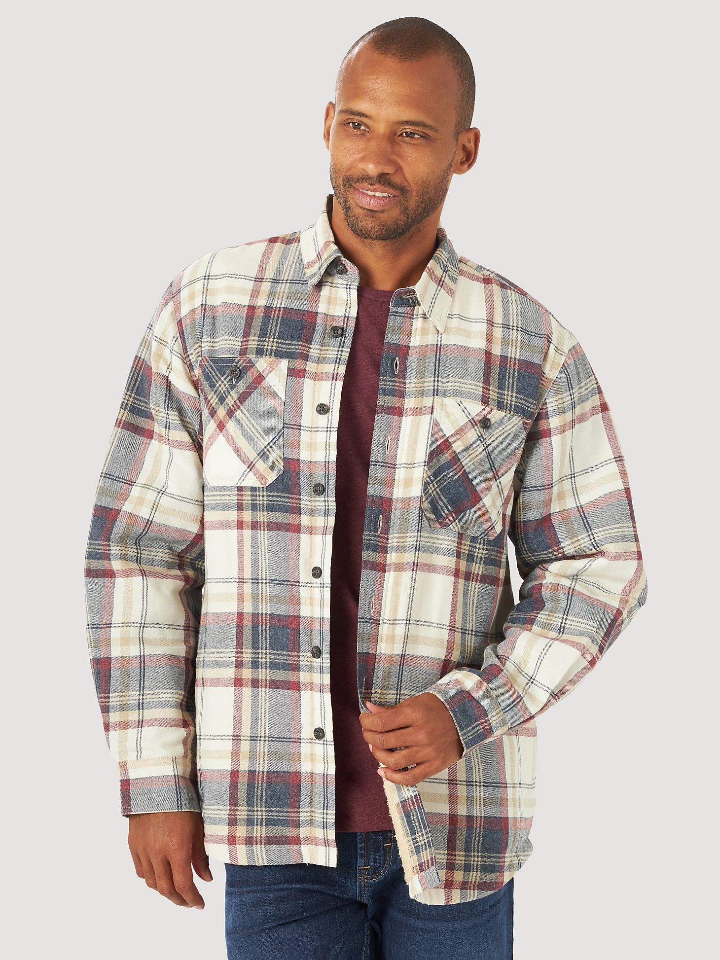 Men's Wrangler® Authentics Sherpa Lined Flannel Shirt in Twill Heather | Wrangler