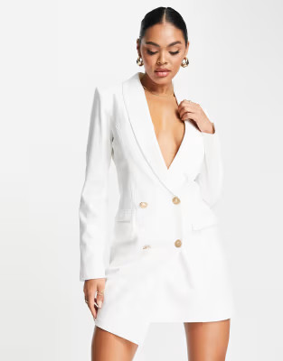 Unique21 double breasted asymetric blazer dress in white | ASOS (Global)