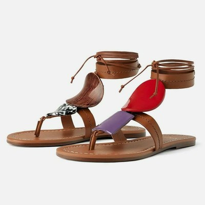 Details about   ZARA WOMAN NWT SS 2019 PIECED FLAT LEATHER SANDALS REF: 1678/001 | eBay US