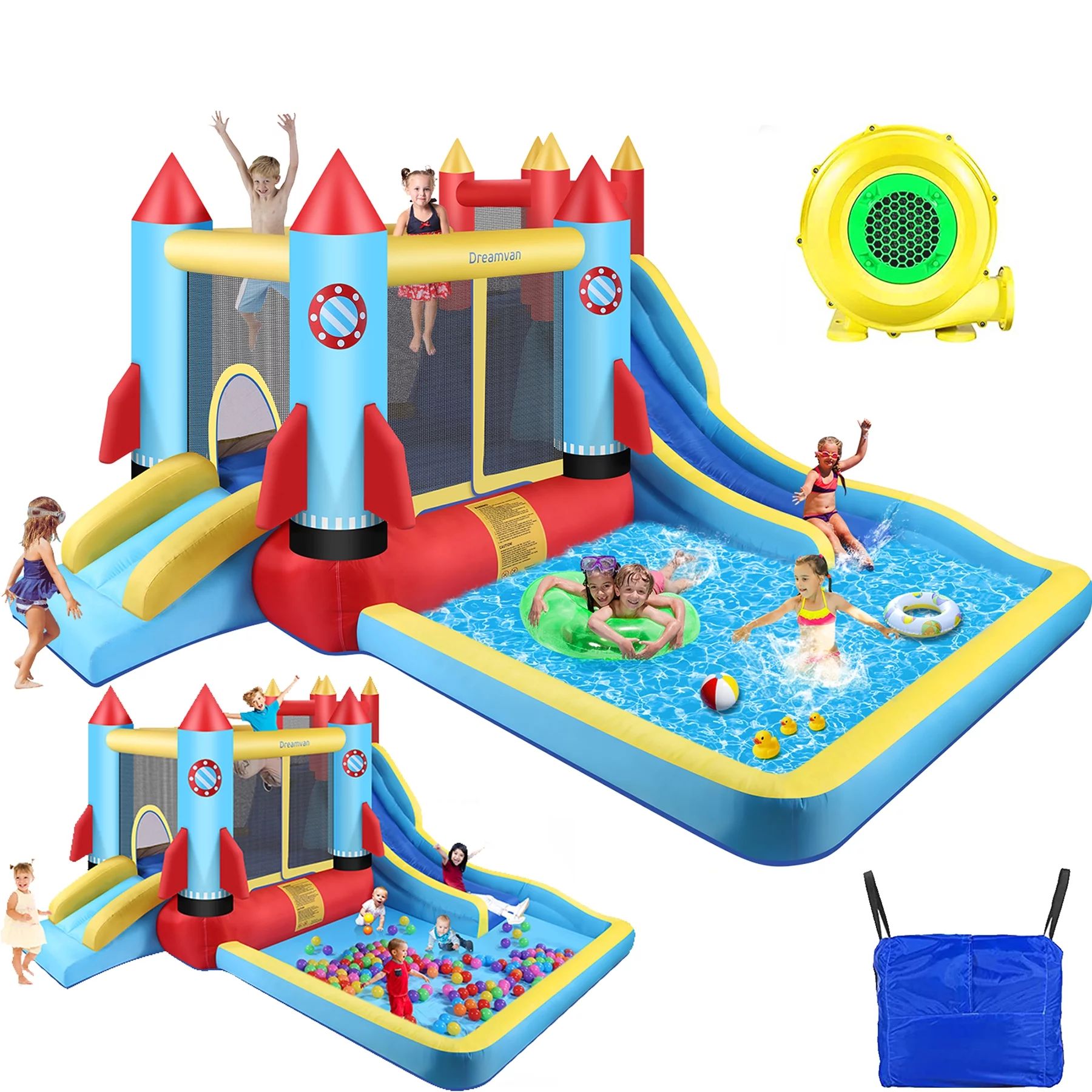146''x 132'' x 82'' Inflatable Bounce Houses for Kids 3-12 with Blower Double Slide Climbing Wall... | Walmart (US)