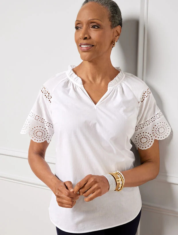 Embroidered Sleeve Top | Talbots