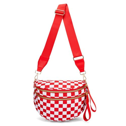 Emmafy Crossbody Bag for Women, Emmafy Waterproof Oxford Cloth Large Capacity Bum Bags with Adjustable Strap (Red plaid) | Amazon (US)