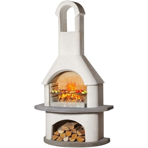 Concrete Outdoor Fireplace with Grill, Wood Burning Fireplace with Wood Storage and Chimney, Incl... | Amazon (US)