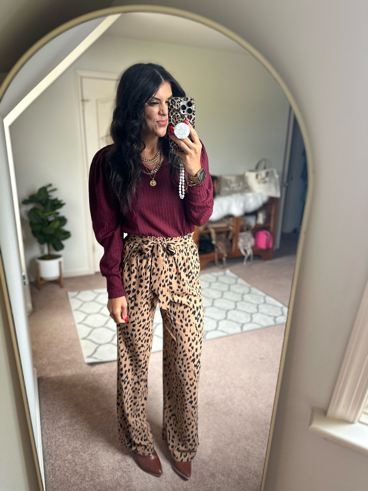 Leopard pants on sale for $19! Great for fall! I’m in a small in both pants and sweater!

#LTKFindsUnder100 #LTKSaleAlert #LTKFallSale
