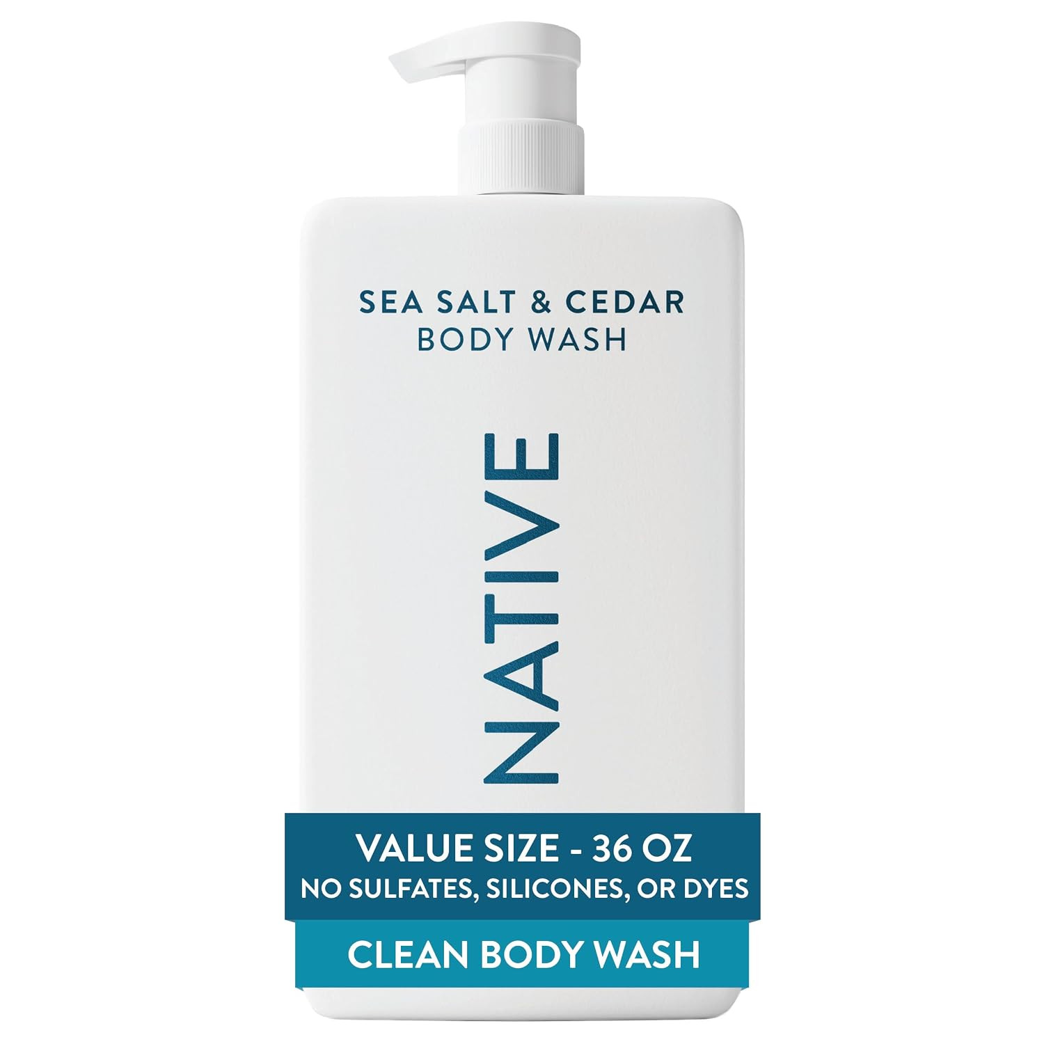 Native Clean Body Wash for Women & Men, Sea Salt & Cedar Scent, 36 fl oz | Amazon (US)
