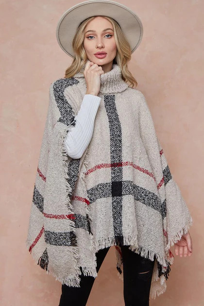 Sweet And Cute Plaid Poncho - Beige | Stella Clothing Boutique