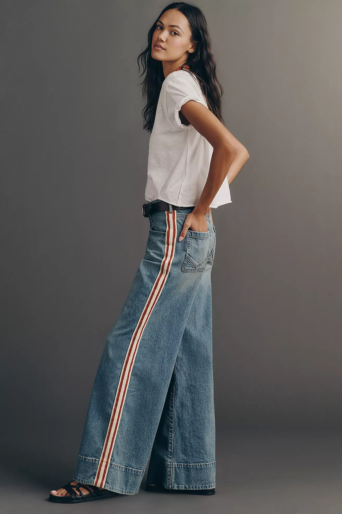 Pilcro Azura High-Rise Wide-Leg Track Stripe Jeans | Anthropologie (US)