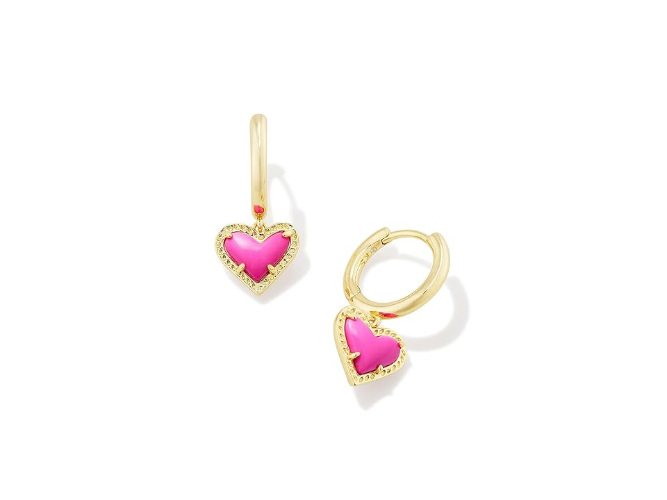 Kendra Scott Ari Heart Huggie Women's Earrings Earring Gold Neon Pink | Zappos