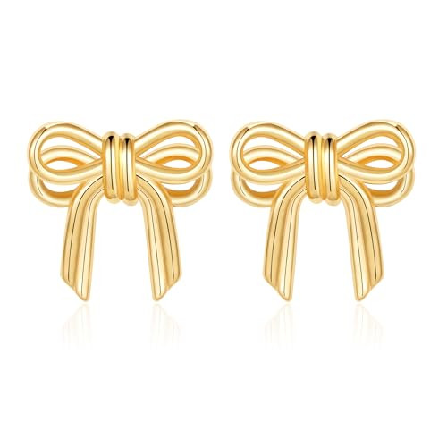 WEDDINEN Gold Bow Earrings for Women Girls, Bow Ribbon Stud Earrings Trendy Jewelry Christmas Gif... | Amazon (US)