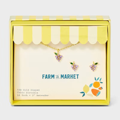 14K Gold Dipped Grape Stud Earring and Pendant Necklace Set 2pc - A New Day™ Gold/Purple | Target