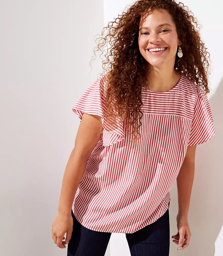 LOFT Plus Mixed Stripe Flutter Top | LOFT