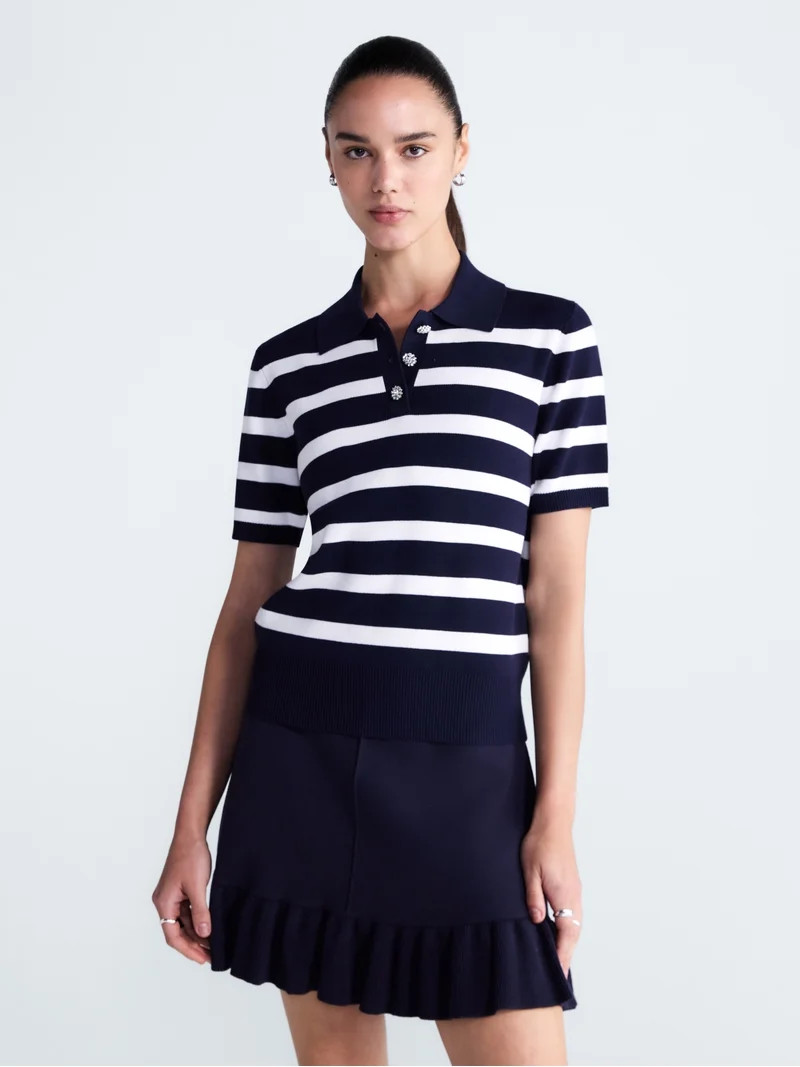 Free Assembly Women's and Women's Plus Polo Sweater with Short Sleeves, Lightweight, Sizes XS-4X | Walmart (US)