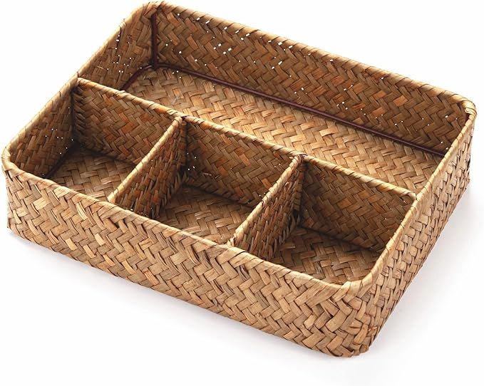 Seagrass Storage Basket, Rattan Tea Bags Holder, Wicker Coffee Condiment/Sugar Packets Organizer,... | Amazon (US)