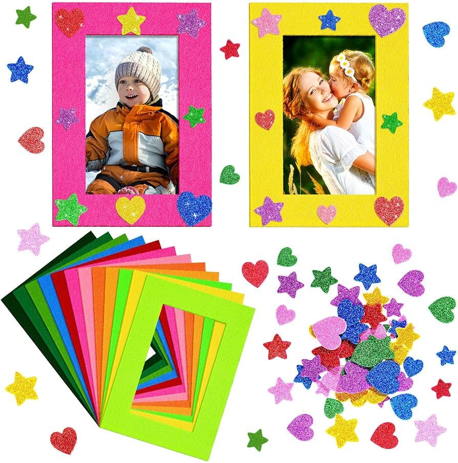 Jetec 24 Pieces Colorful Felt Photo Frames Holiday Picture Frames and 50 Pieces Colorful Glitter ... | Amazon (US)