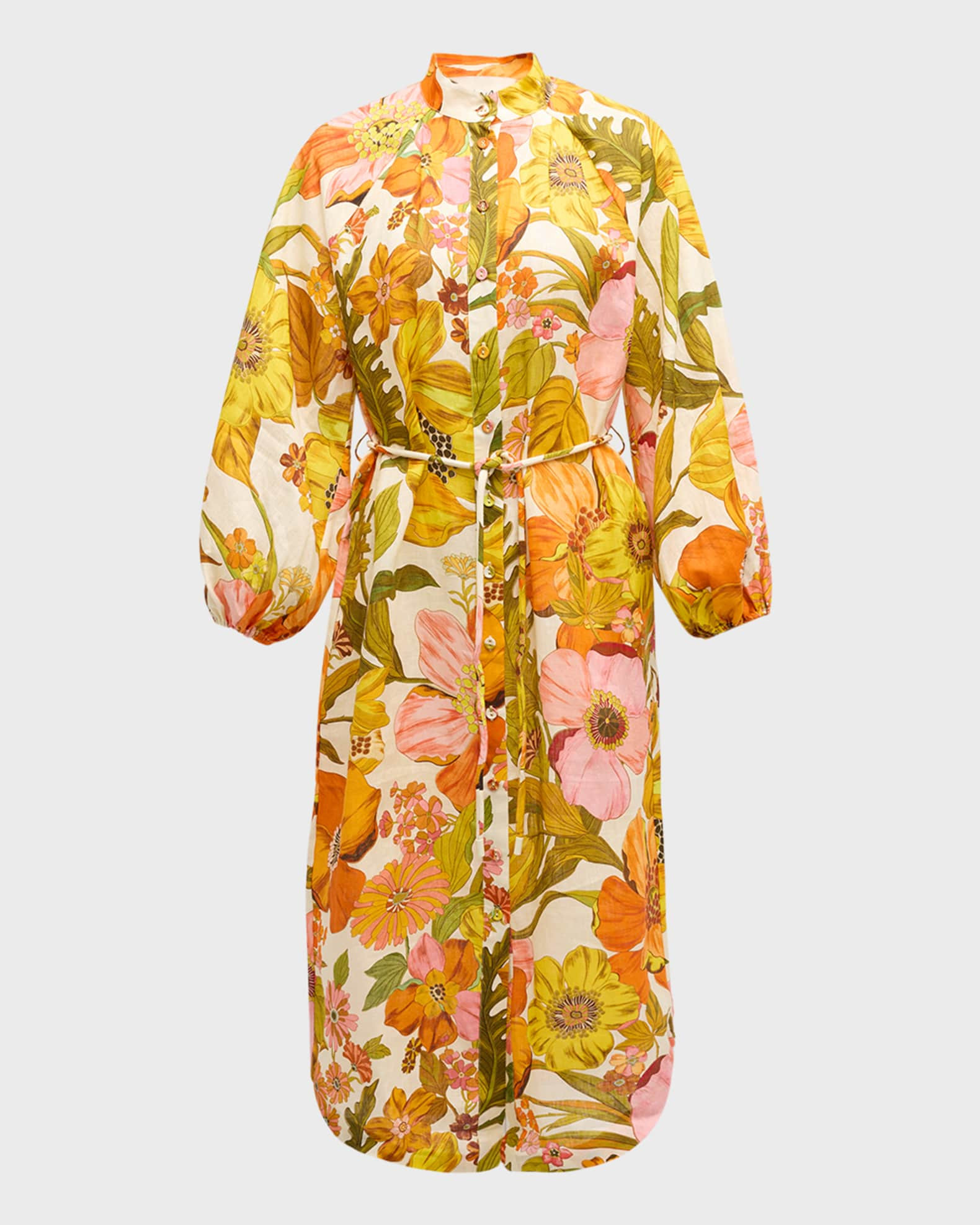 Silas Relaxed Floral Linen Midi Shirtdress | Neiman Marcus