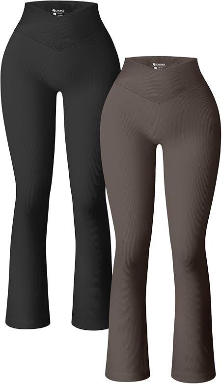 OQQ Women's 2 Piece Yoga Pants Ribbed Seamless Workout High Waist Cross Over Bell Bottoms Exercis... | Amazon (US)