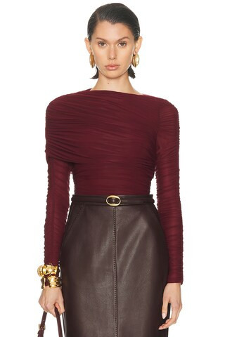 Ronny Kobo Zarina Bodysuit in Burgundy | FWRD 