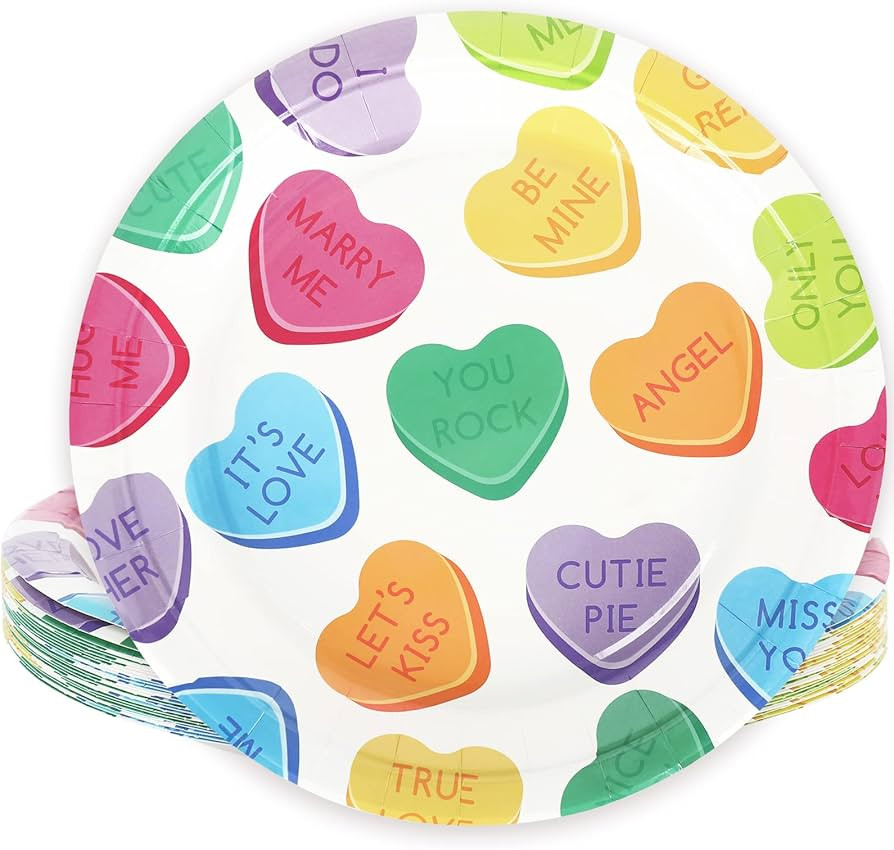 Whaline Valentine's Day Paper Plates Conversation Heart Round Disposable Plates 9 Inch Colorful D... | Amazon (US)