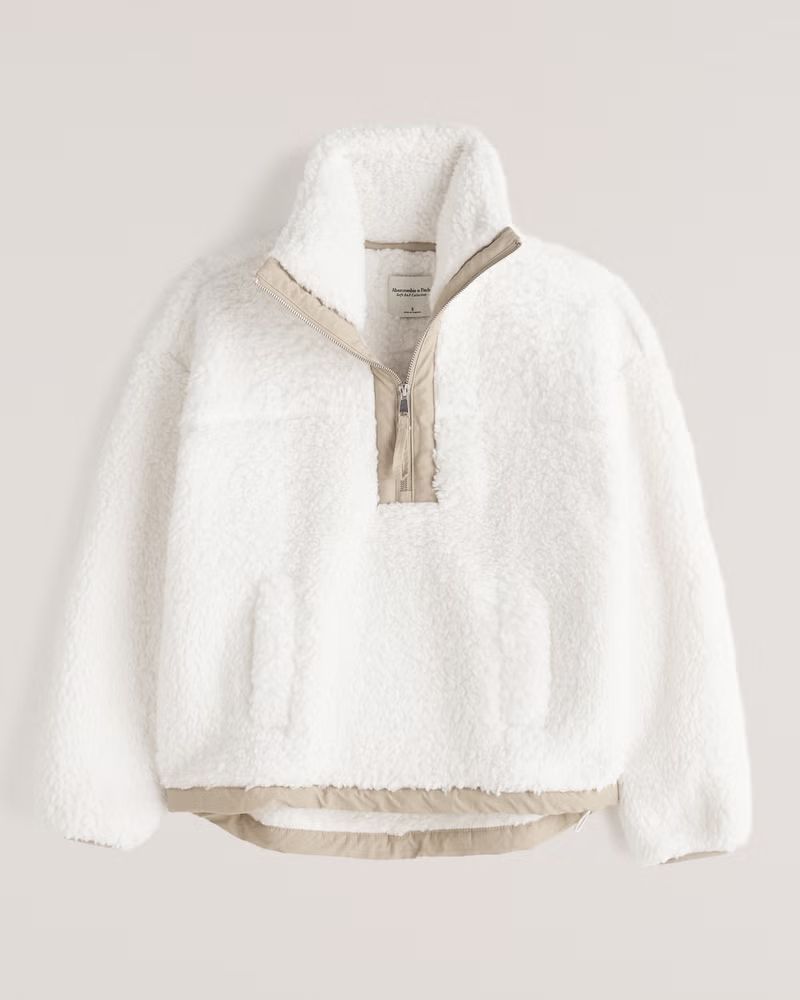 Abercrombie & Fitch Women's Cinched Cocoon Sherpa Half-Zip in White - Size L | Abercrombie & Fitch (US)