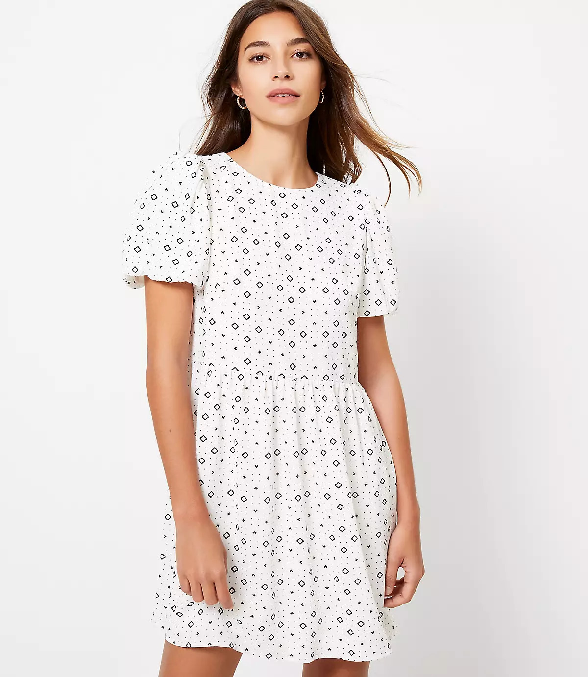 Geo Puff Sleeve Swing Dress | LOFT