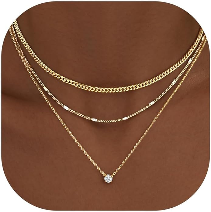 WomenGifts Layered Gold Necklaces for Women, 14K Gold Silver Plated Dainty Pendant Necklace Set w... | Amazon (US)