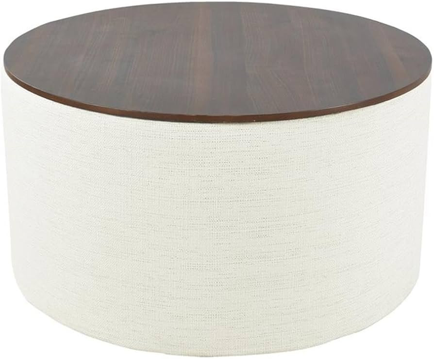 HomePop Modern Fabric Storage Ottoman with Wood Top - Stain-Resistant Cream Woven 30 x 30 inch | Amazon (US)