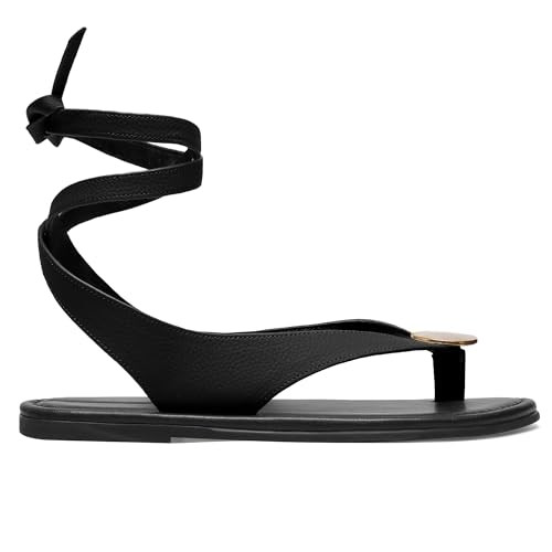 Amazon.com | Molozoey Strap Flip Flop Flat Sandals for Women with Metal Circular Ankle Strappy La... | Amazon (US)