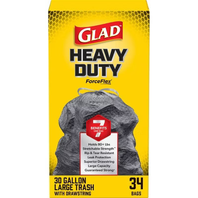 Glad ForceFlex Large Drawstring Black Trash Bags - 30gal/34ct: Solid Pattern, Unscented, Extra Strong | Target