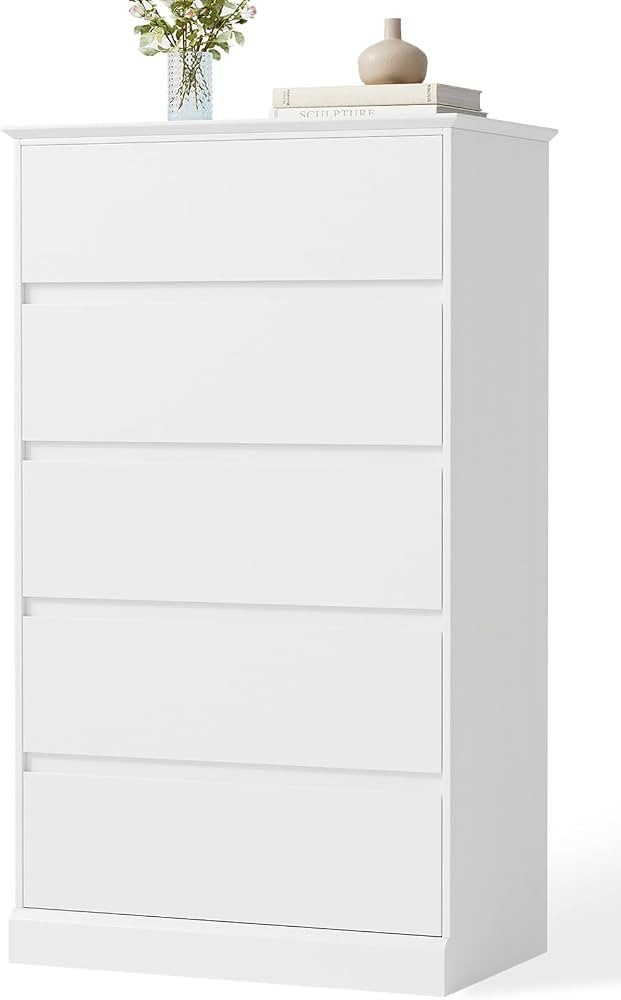 Tall Dresser for Bedroom, White Dresser, 5 Drawer Dresser Modern Wooden Closet Dresser for Living... | Amazon (US)