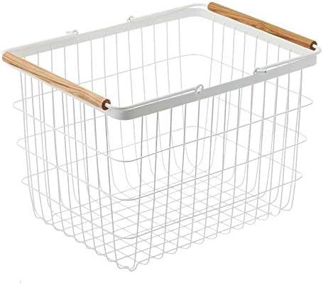 YAMAZAKI home 2809 Laundry Basket with Wooden Handles, Medium, White | Amazon (US)