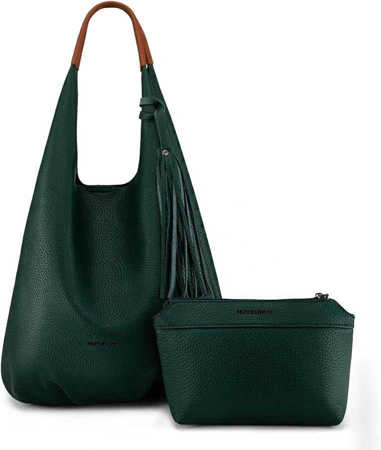 Montana West Hobo Bags for Women Slouchy Handbags 2PCS Tassels Shoulder Bag with Comestic Bag | Amazon (US)