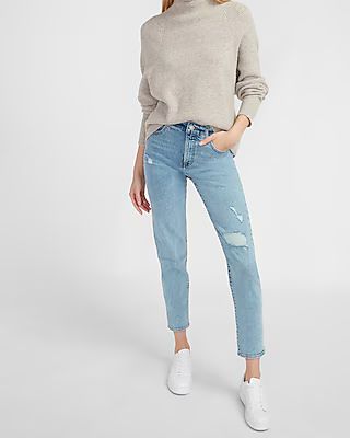 Super High Waisted Ripped Mom Jeans | Express