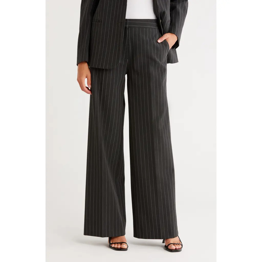 Nordstrom Pinstripe Wide Leg Pants in Dark Charcoal Cayman Stripe at Nordstrom Rack, Size 00 | Nordstrom Rack