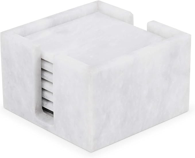 Marble Coasters Set of 6 White 3.5 Inch Square Coaster for Drinks with Holder, Drink Coaster for ... | Amazon (US)