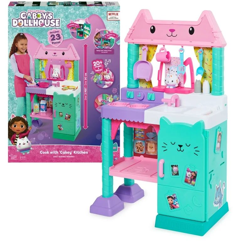 Gabby’s Dollhouse, Cakey Kitchen Set for Kids with Play Kitchen Accessories, Play Food, Sounds,... | Walmart (US)