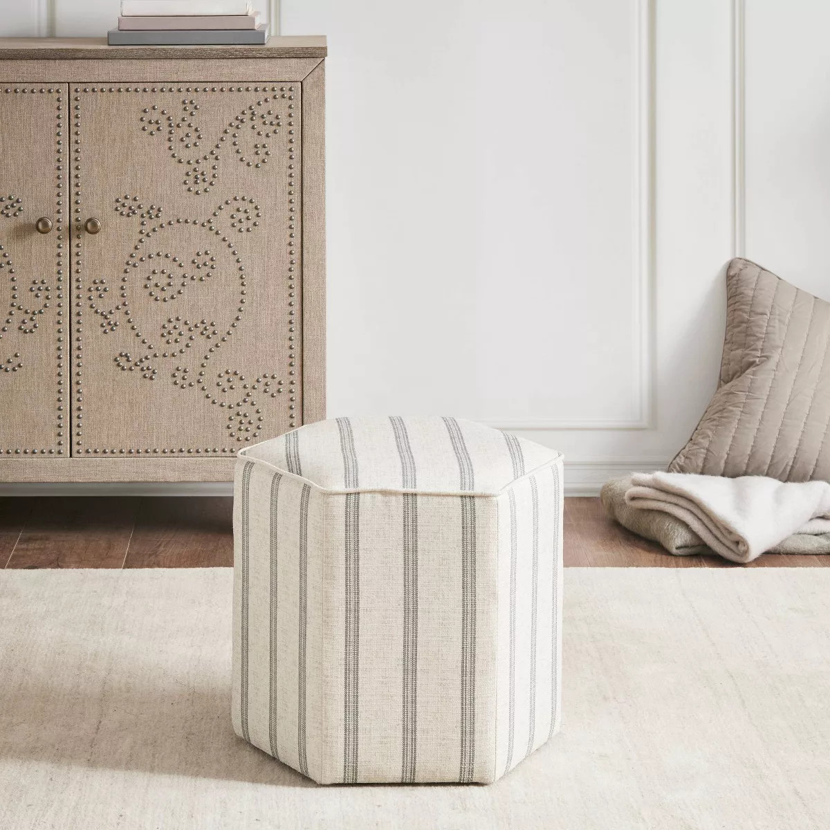 Ellen Accent Ottoman Natural: Martha Stewart Hexagonal Footrest, No Assembly Required | Target