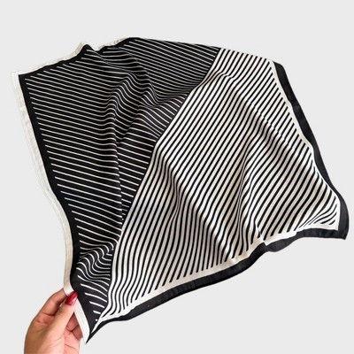 Anna-Kaci Women's Striped Satin Square Scarf with Two-Panel Design and Smooth Lightweight Finish 26.7x26.7in - Black | Target