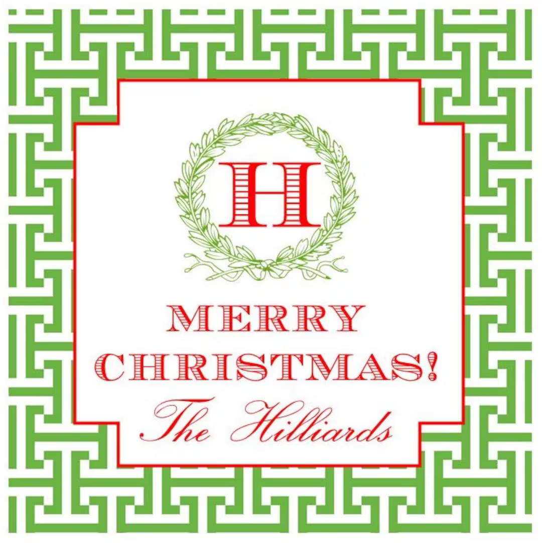 Preppy Christmas Green Geometric Wreath Sticker, Gift Enclosure, Tag, Address Label - Set of 24 -... | Etsy (US)