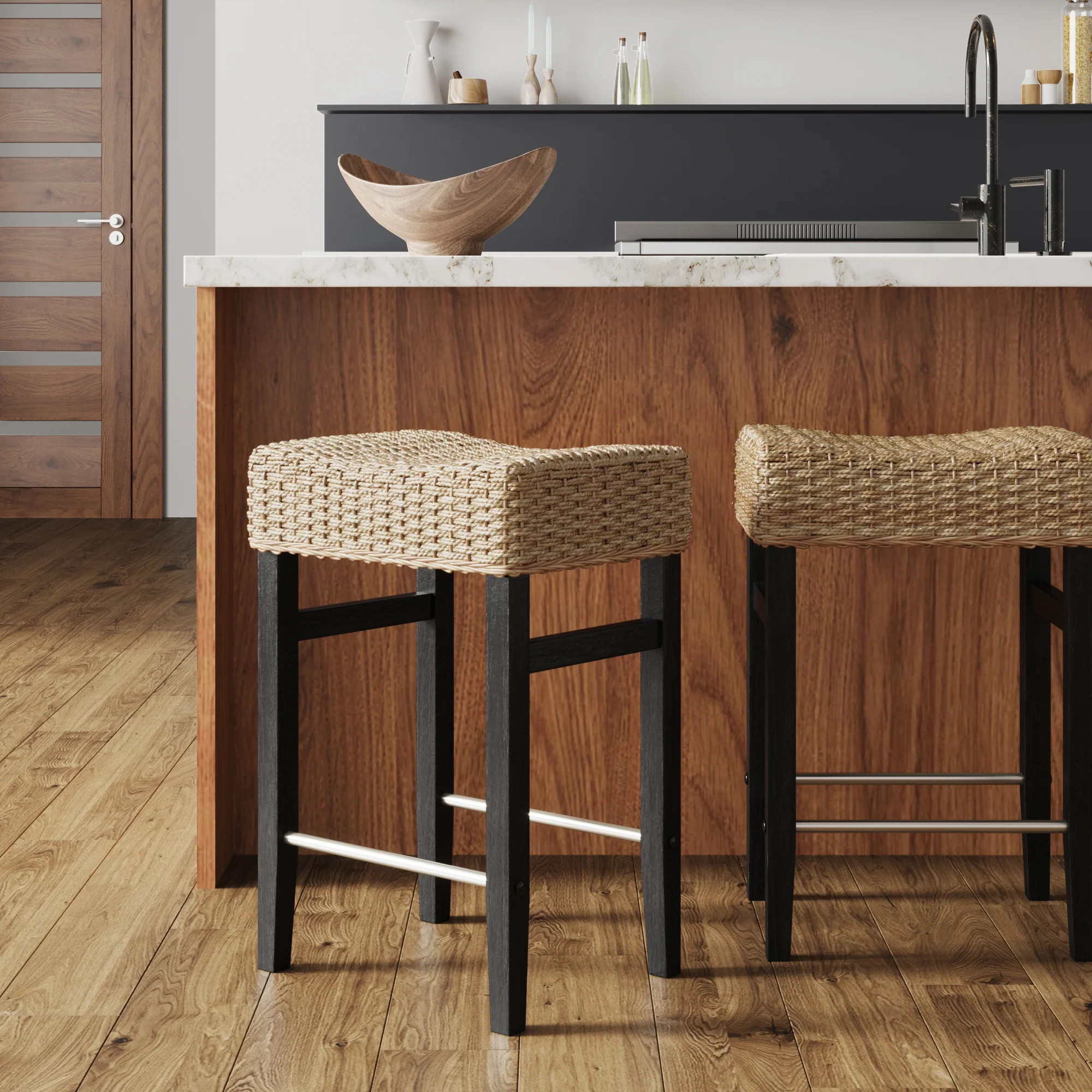 Woven Seagrass Counter Height Bar Stool Black | Nathan James