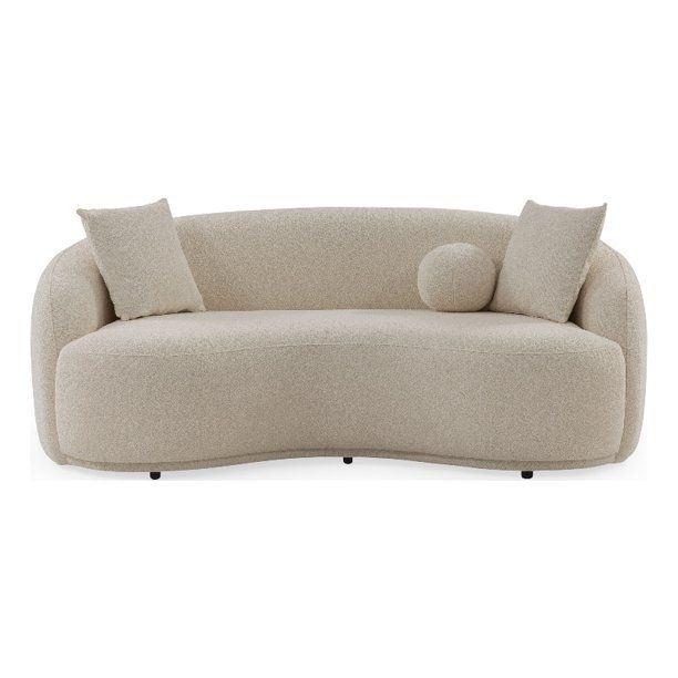 Bodrum Mid-Century Modern French Knitted Boucle Fabric Upholstered Sofa in Cream - Walmart.com | Walmart (US)