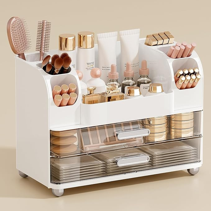 UFORU Makeup Organizer for Vanity with 2 Large Drawers, Cosmetic Display Case with Brush Holders,... | Amazon (US)