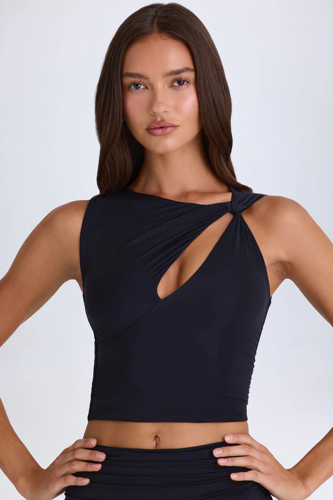 Twisted Cut-Out Tank Top in Black | Oh Polly