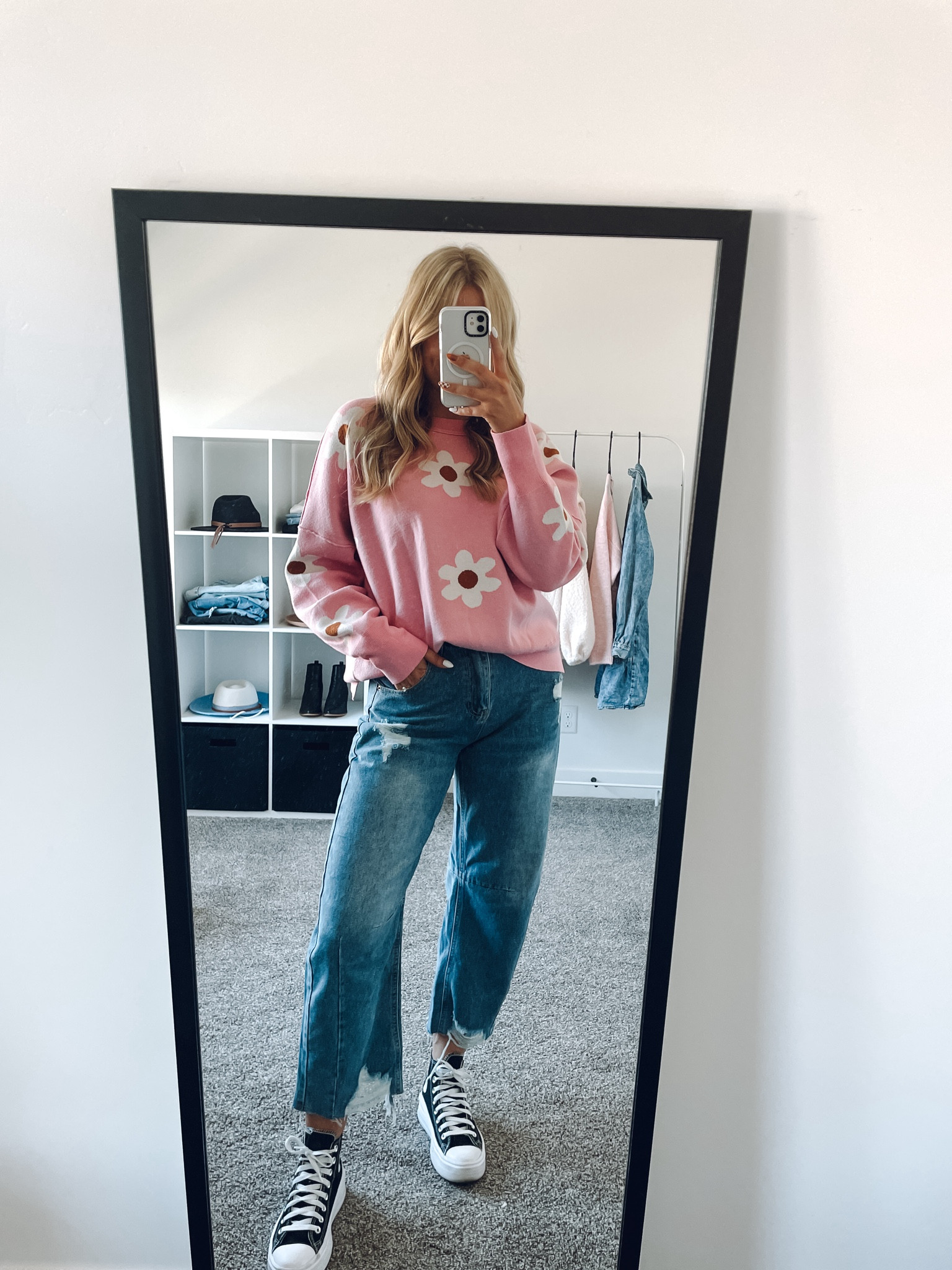 teacher casual Friday outfit idea - love this fun floral sweater! comes in more colors! these jeans are trendy but also comfy! and this style of converse is comfortable!!

Top: wearing M— runs big
Jeans: true to size, I’m 5’6”
Converse: true to size 

| fall outfit | teacher outfit 

#LTKFindsUnder100 #LTKSeasonal #LTKFindsUnder50